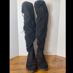 A New Day Black Faux Suede Over The Knee Boots Womens 9 Side Zip Drawstring Top‎